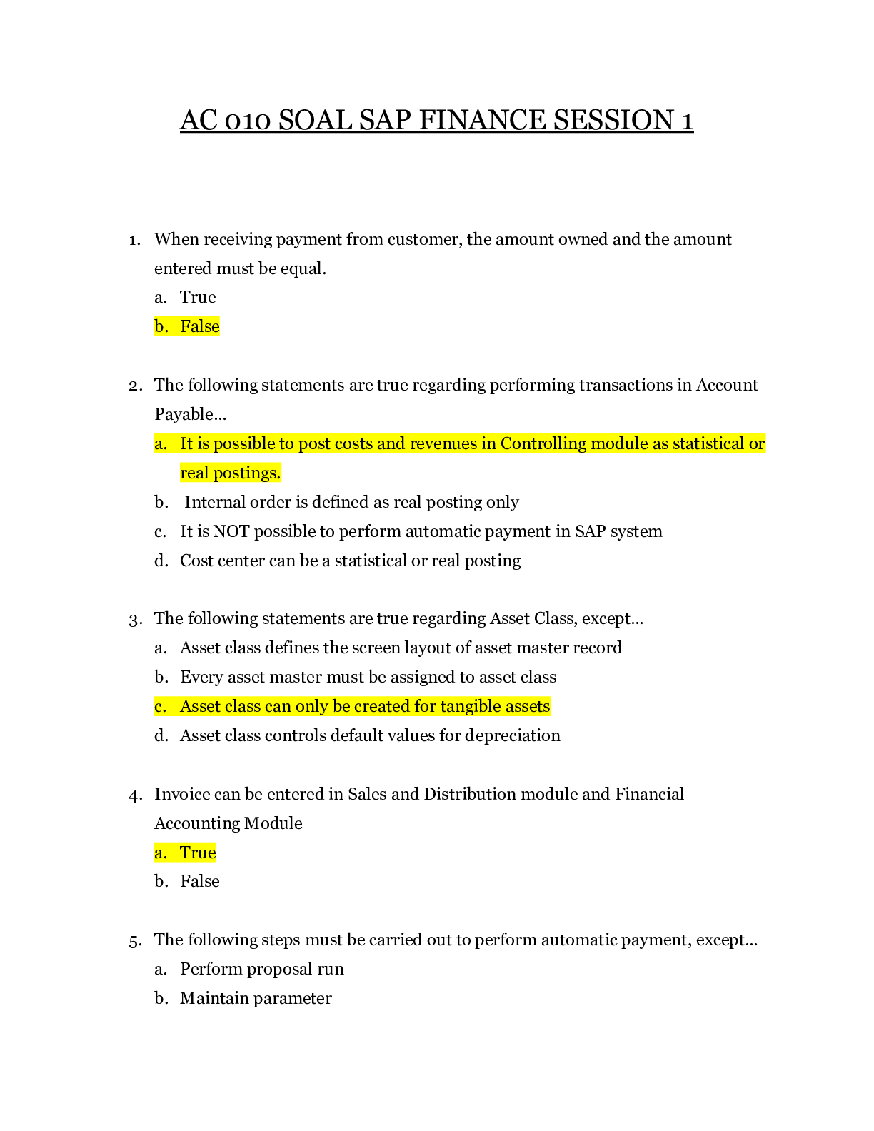 Preview of AC 010 SOAL SAP FINANCE SESSION 1 | AC010 SOAL SAP FINANCE SESSION 1